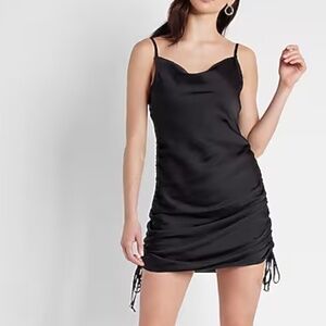 Cowl Neck Ruched Side Tie Mini Slip Dress